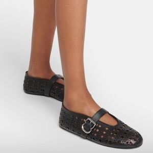 Alaia Vienne Leather Ballet Flats Black